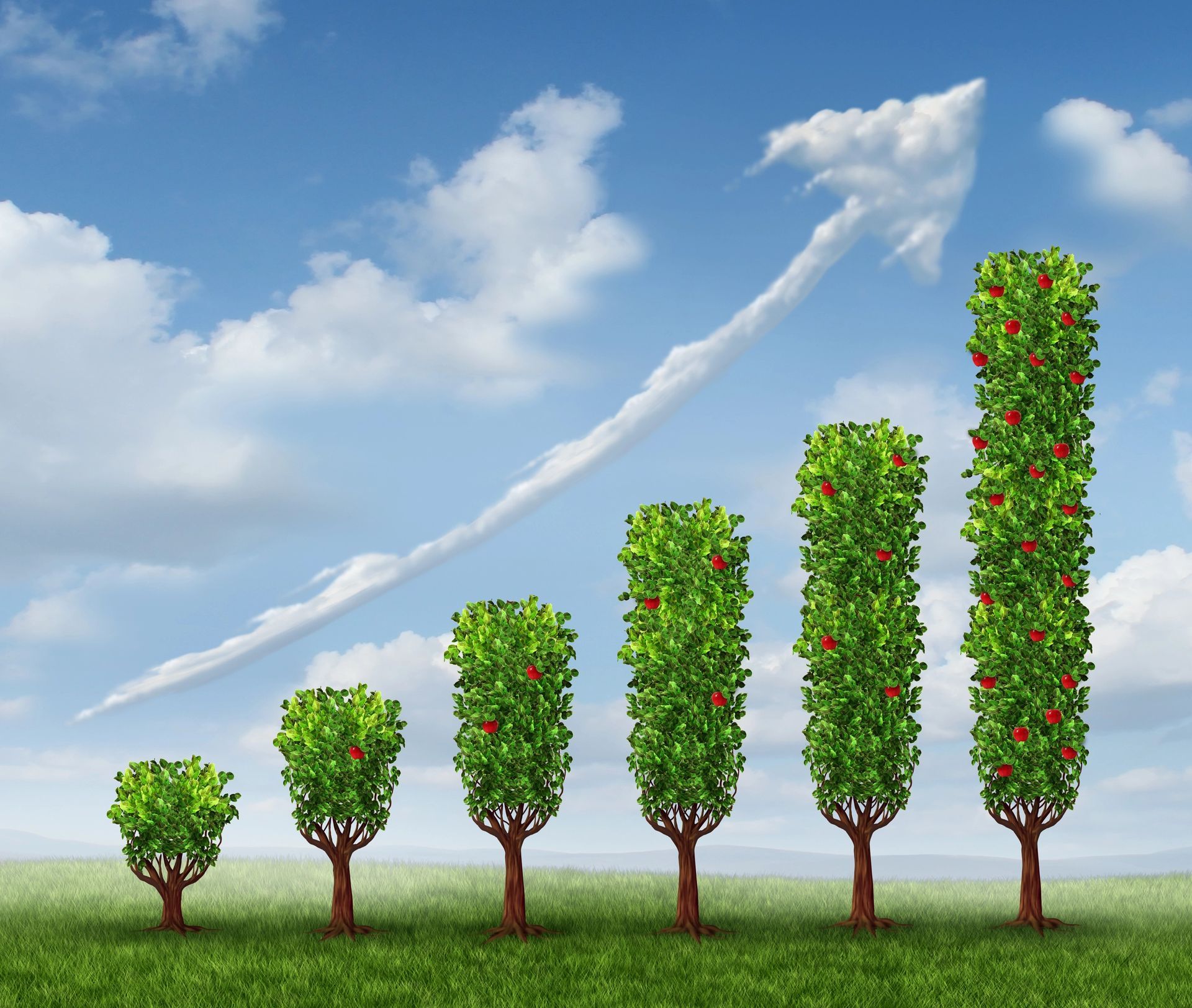 A graph made out of trees with an arrow pointing up
