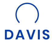 A blue davis logo on a white background