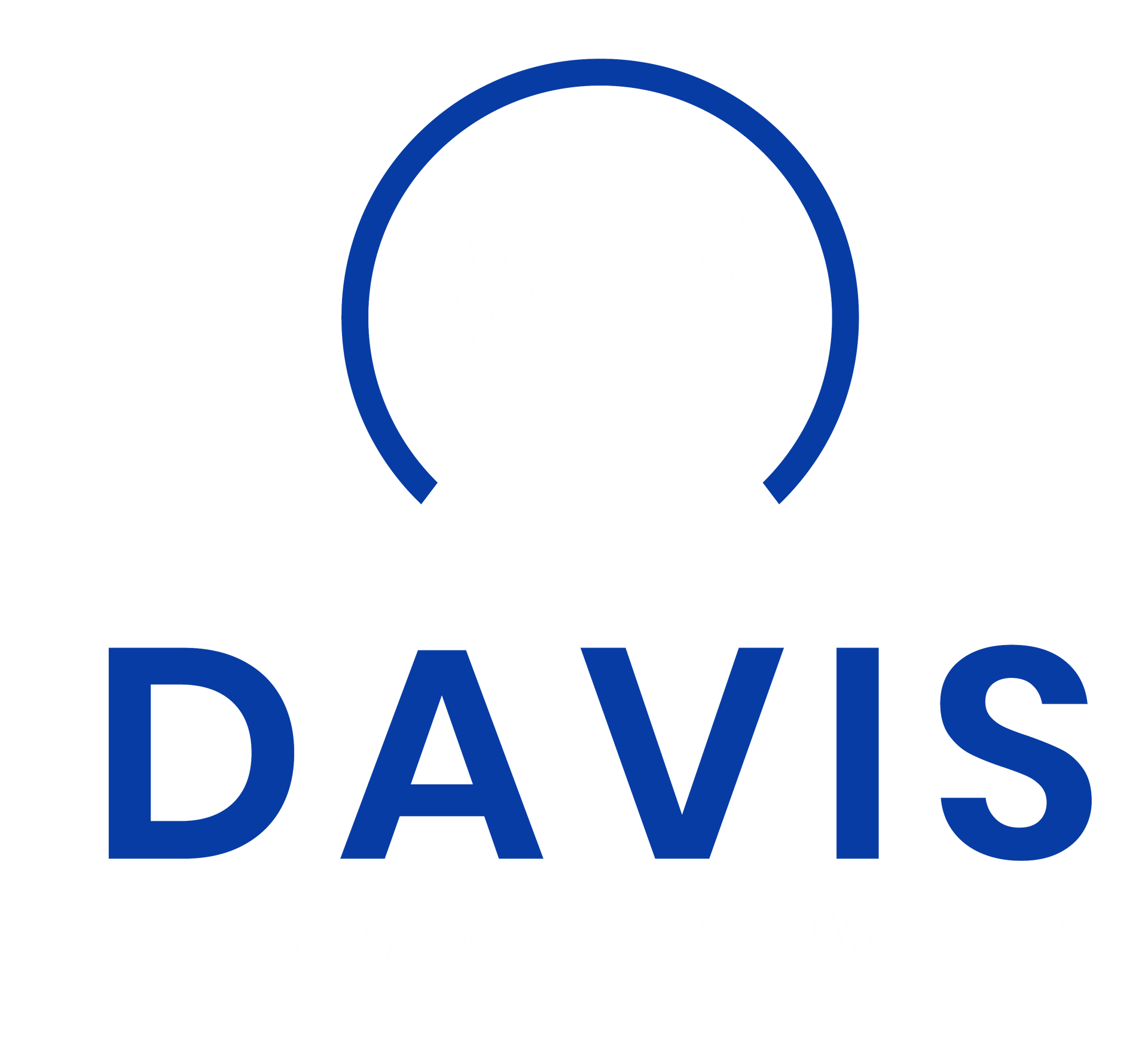 A blue davis logo on a white background