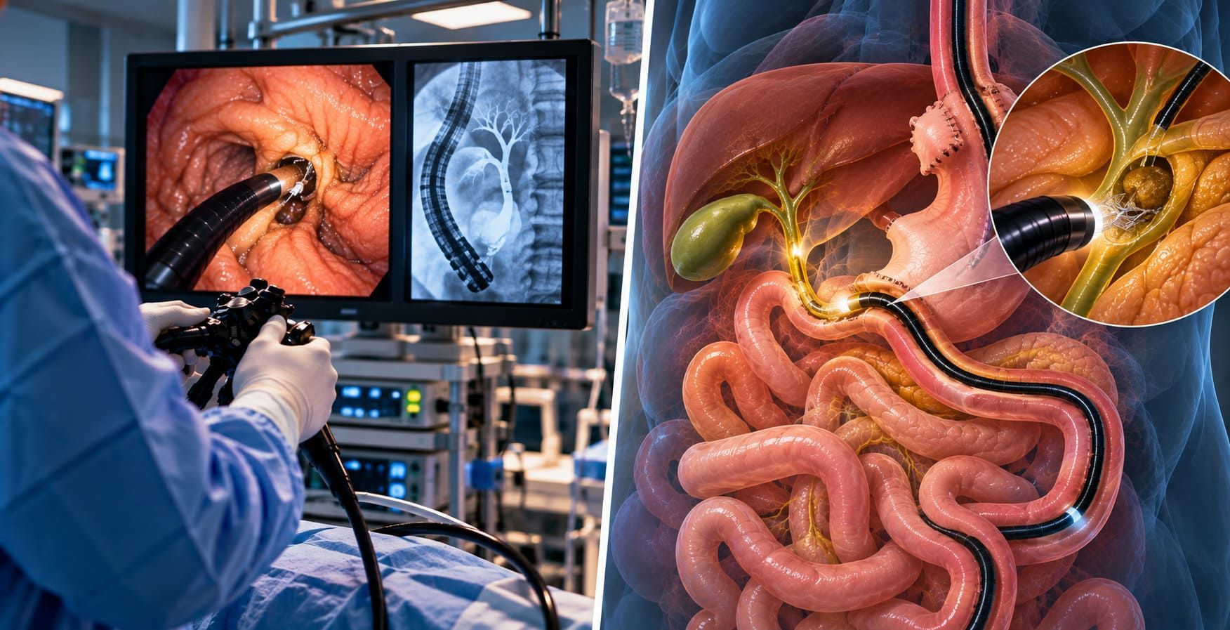 منظار DBE-ERCP للوصول إلى القنوات المرارية لدى مرضى تحويل مسار المعدة