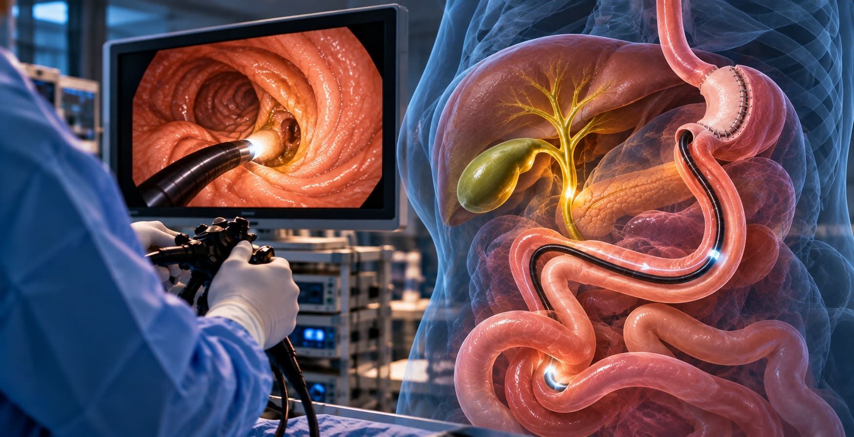 ERCP بعد تحويل مسار المعدة وتغير طريق الوصول إلى القنوات المرارية