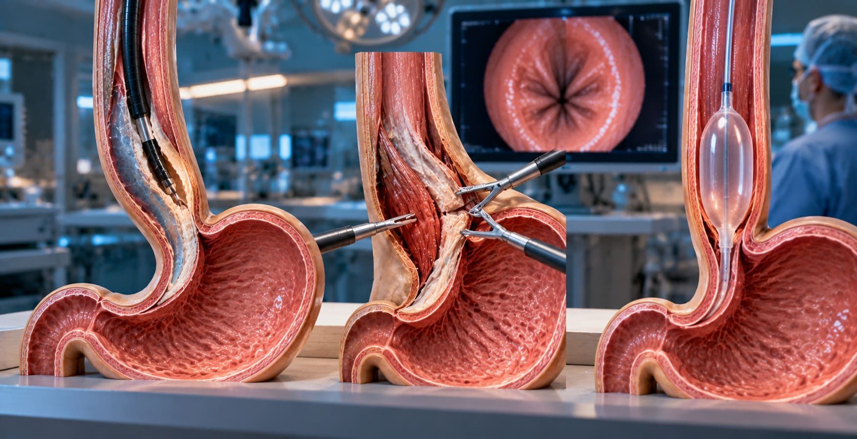اختيار POEM أو Heller Myotomy أو Pneumatic Dilation حسب نوع الأكاليزيا وقياس ضغط المريء