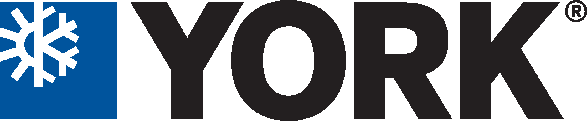 YORK logo with white snowflake icon on blue square and bold black wordmark