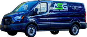 Blue cargo van with ASG logo and phone number on the side