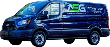 Blue utility van with ASG logo and white lettering on the side, shown in profile on a white background