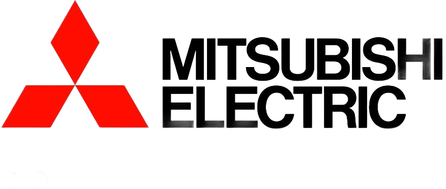 Mitsubishi Electric logo with red three-diamond emblem and black company name on white background