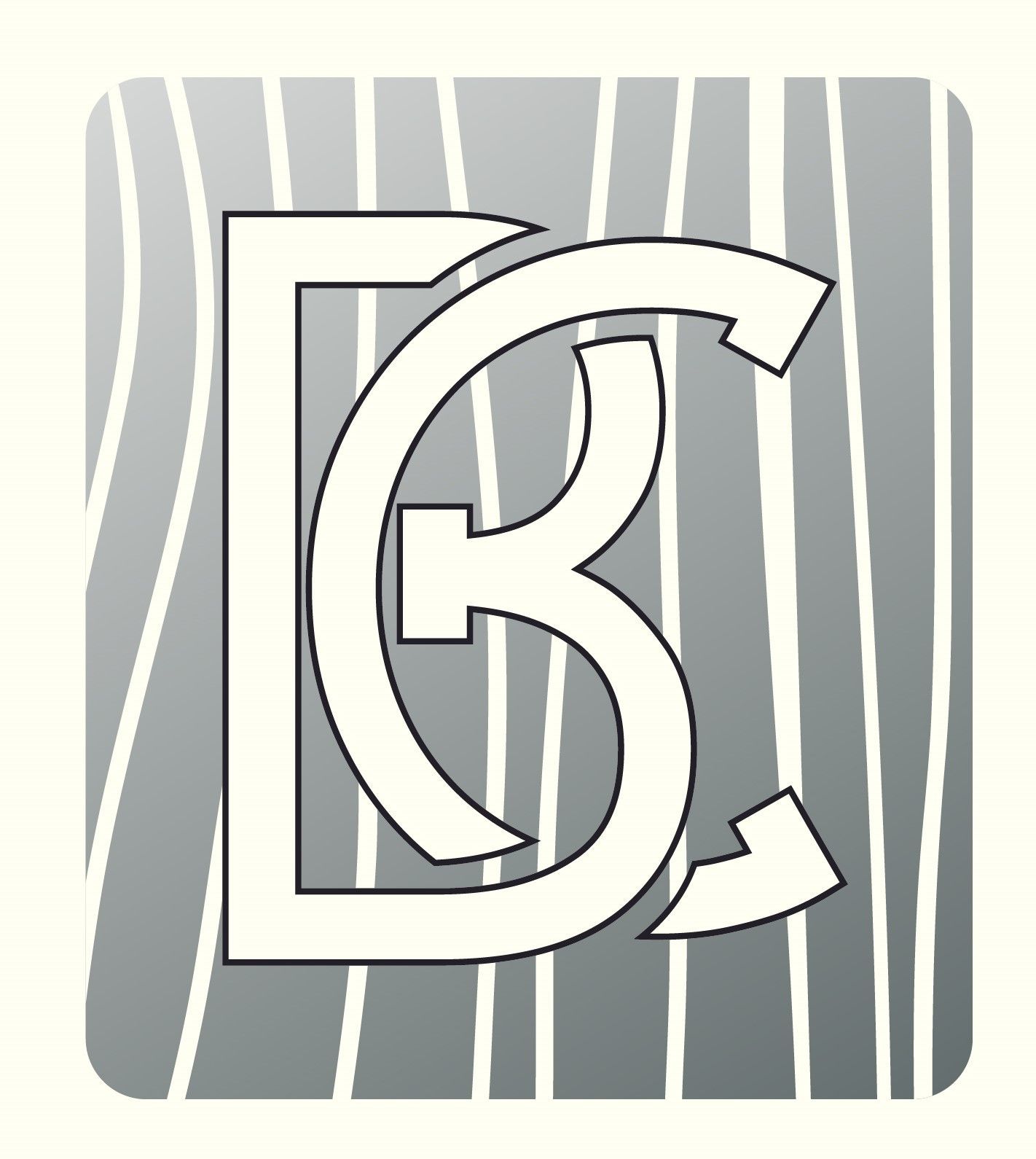 A black and white drawing of the letter b on a zebra print background