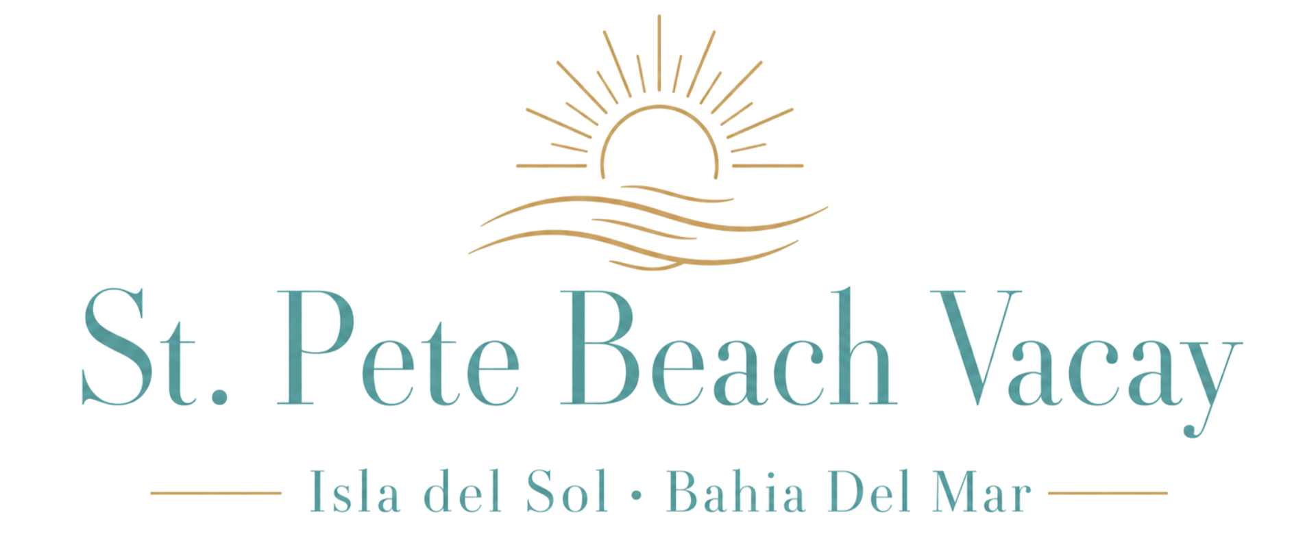 St. Pete Beach Vacay logo with sunrise over water and tagline “Isla del Sol - Bahia Del Mar”