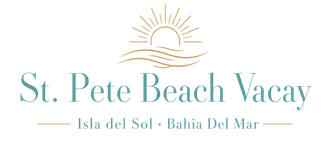 St. Pete Beach Vacay logo with sunrise over water and tagline “Isla del Sol - Bahia Del Mar”