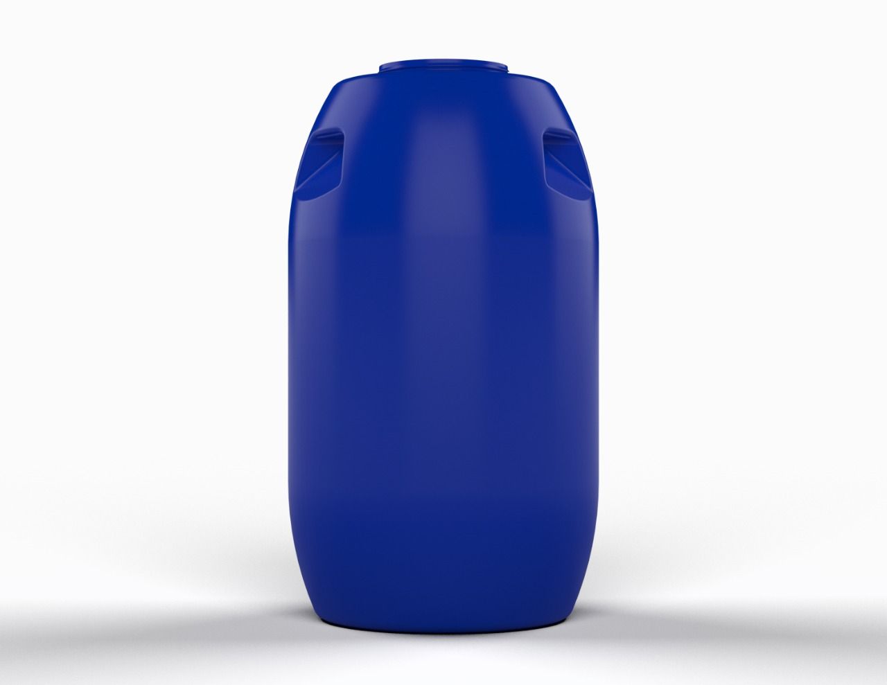 Botella o recipiente de plástico azul sobre fondo blanco