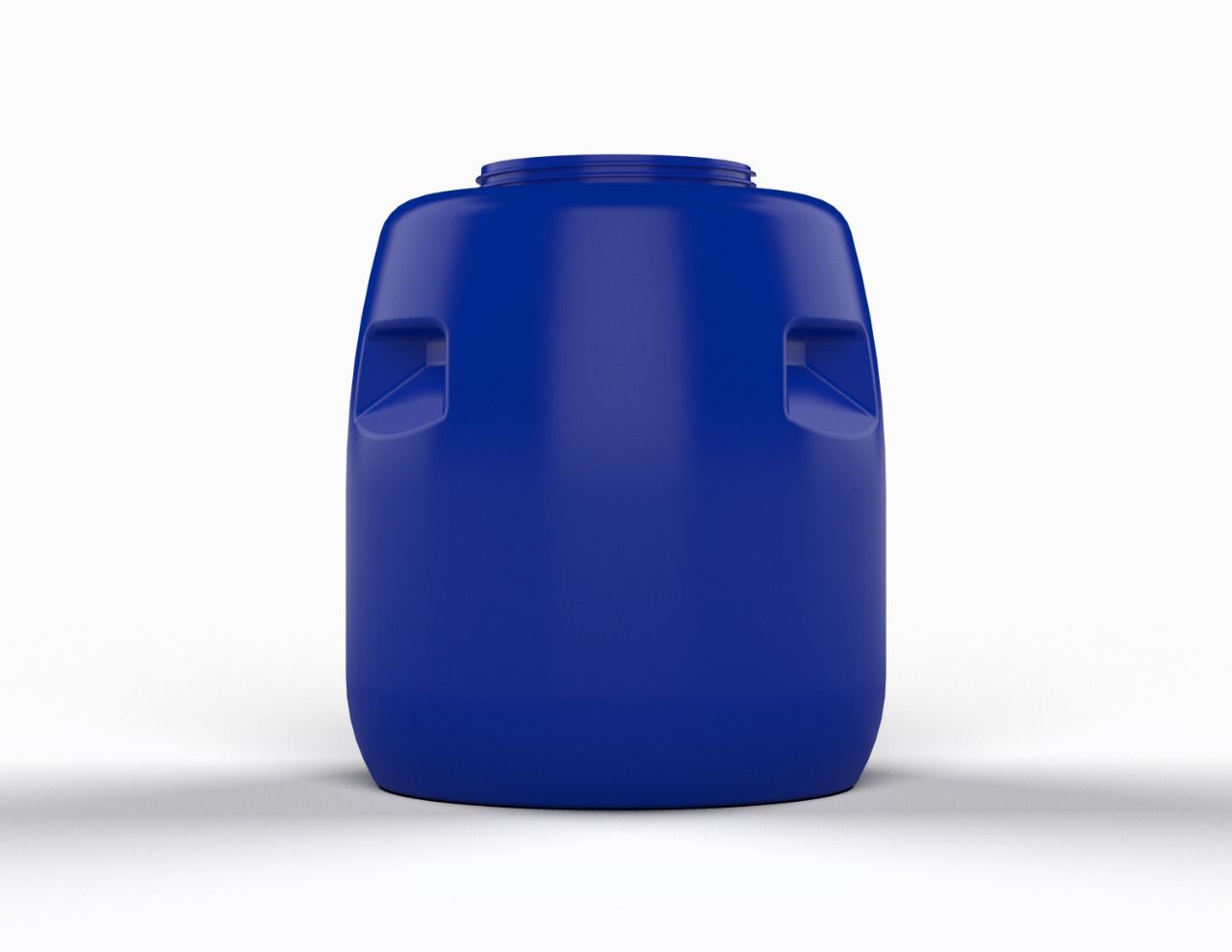 Barril o contenedor de plástico azul sobre fondo blanco