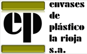 Logotipo de Envases de plástico La Rioja SA con texto negro y barras de color oliva sobre fondo blanco.