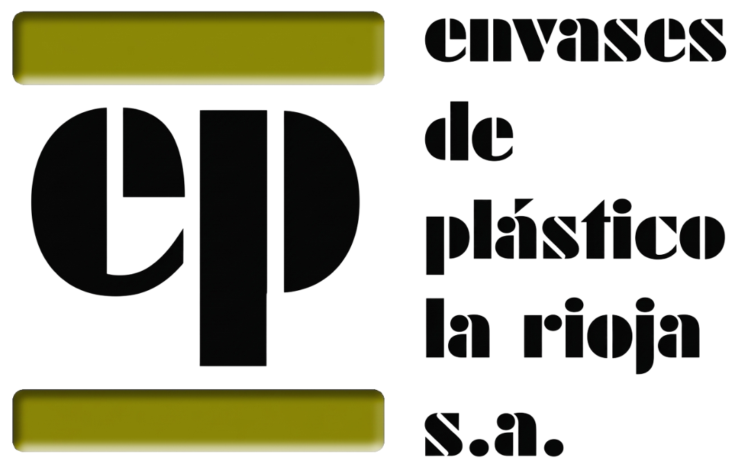 Logotipo de Envases de Plástico La Rioja SA, con texto negro y detalles dorados sobre fondo blanco.