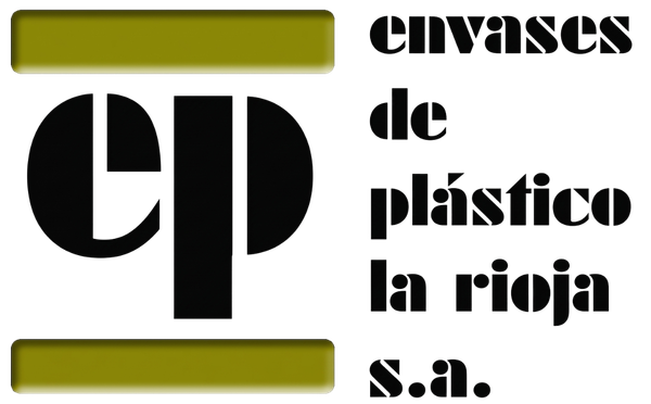 Logotipo de Envases de Plástico La Rioja SA, con texto negro y detalles dorados sobre fondo blanco.