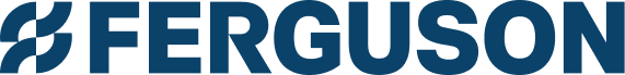 A blue and white logo for ferguson on a white background