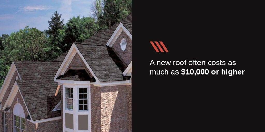House with brown roof, text