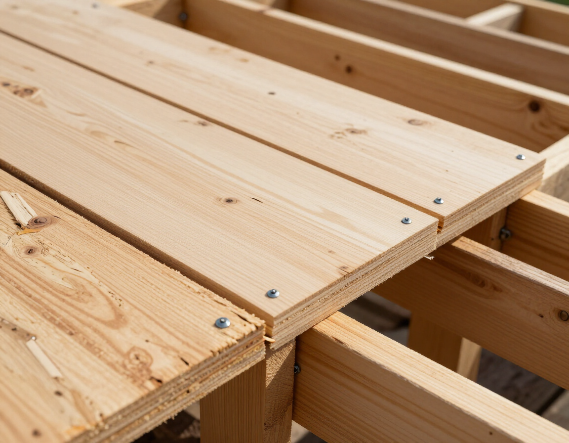 OSB and plywood roof decking panels installed on roof framing