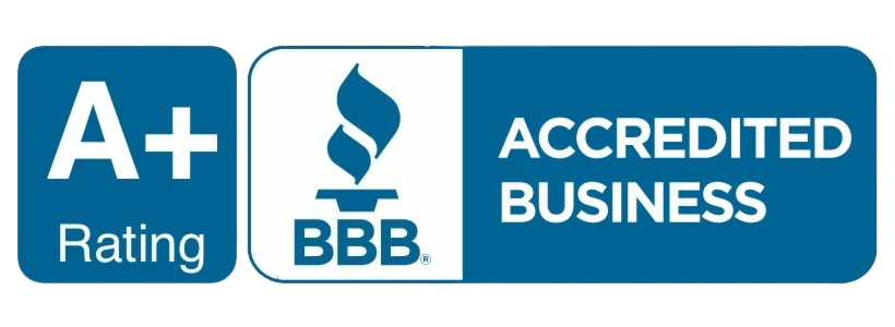 BBB A+ Accredited Business badge in blue and white