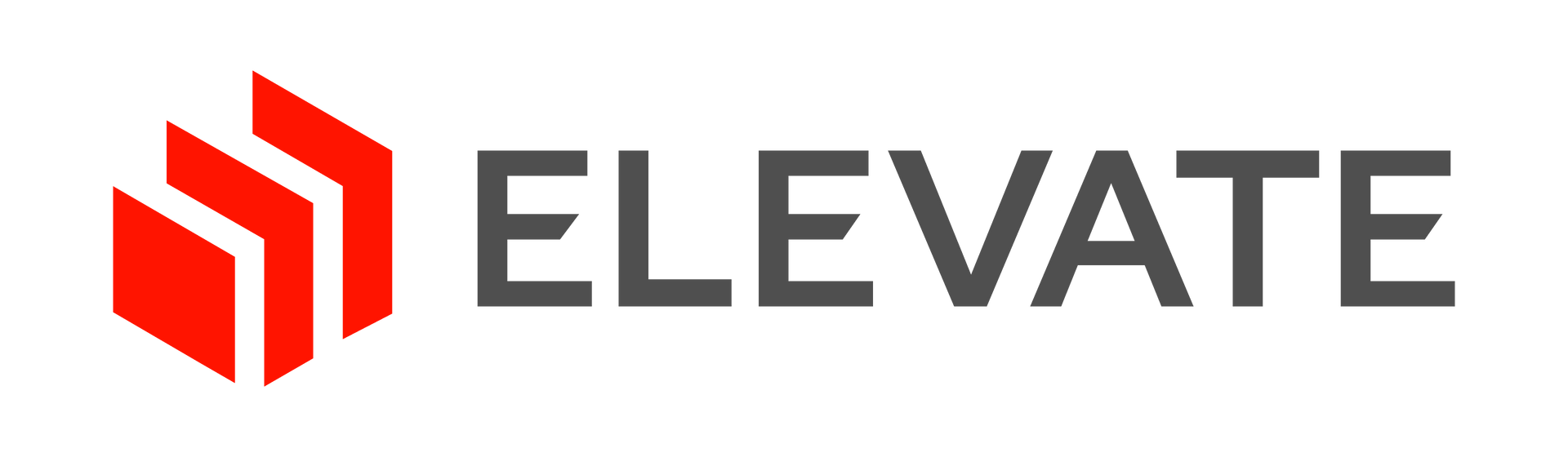 Elevate logo with red geometric icon and gray wordmark on white background