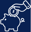 Hand putting a coin with a dollar sign into a piggy bank.
