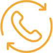 Orange phone receiver icon encircled by two arrows, representing a callback.