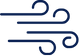 Wind icon, three wavy lines in dark blue, horizontal orientation.