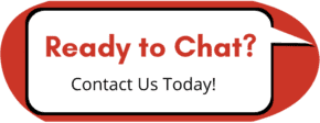 Red oval with a white chat bubble saying