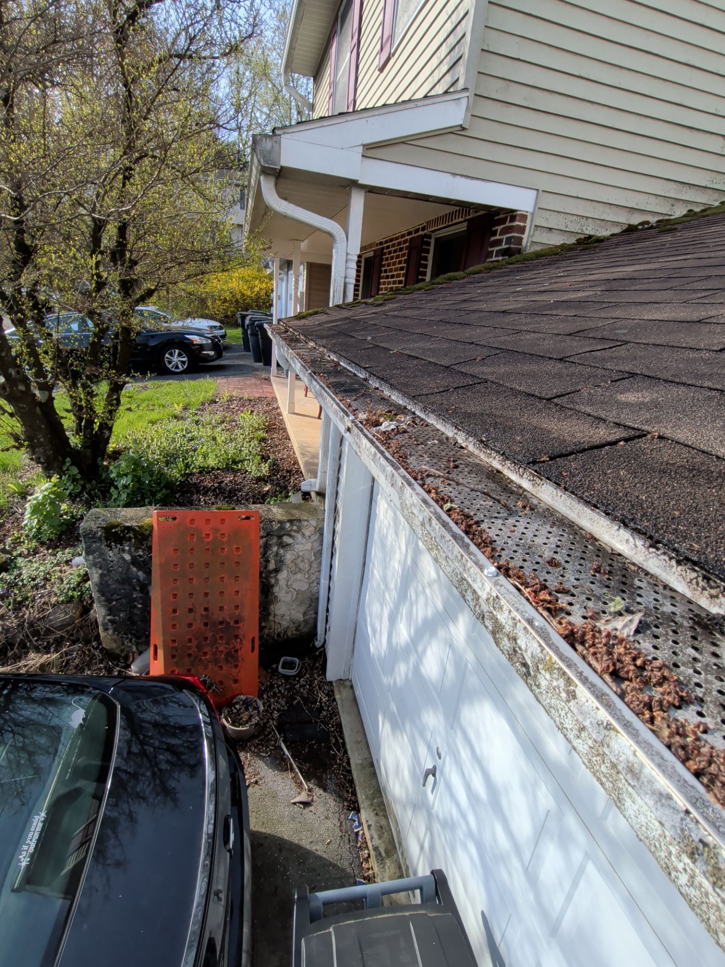 Old gutter system being replaced on a home in Amber Court, Millersville, PA to improve drainage and protect the roofline.