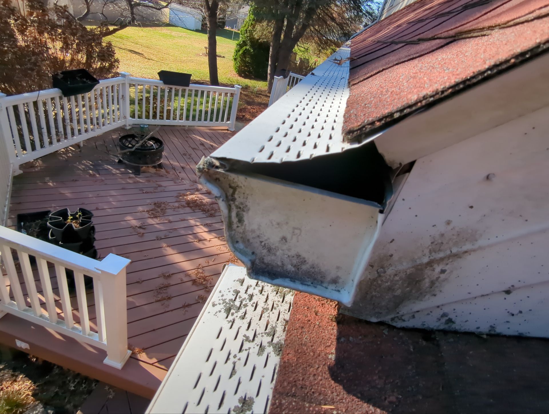 New gutter guard system installed along the roof edge of a home on Center Avenue in Morgantown, PA.