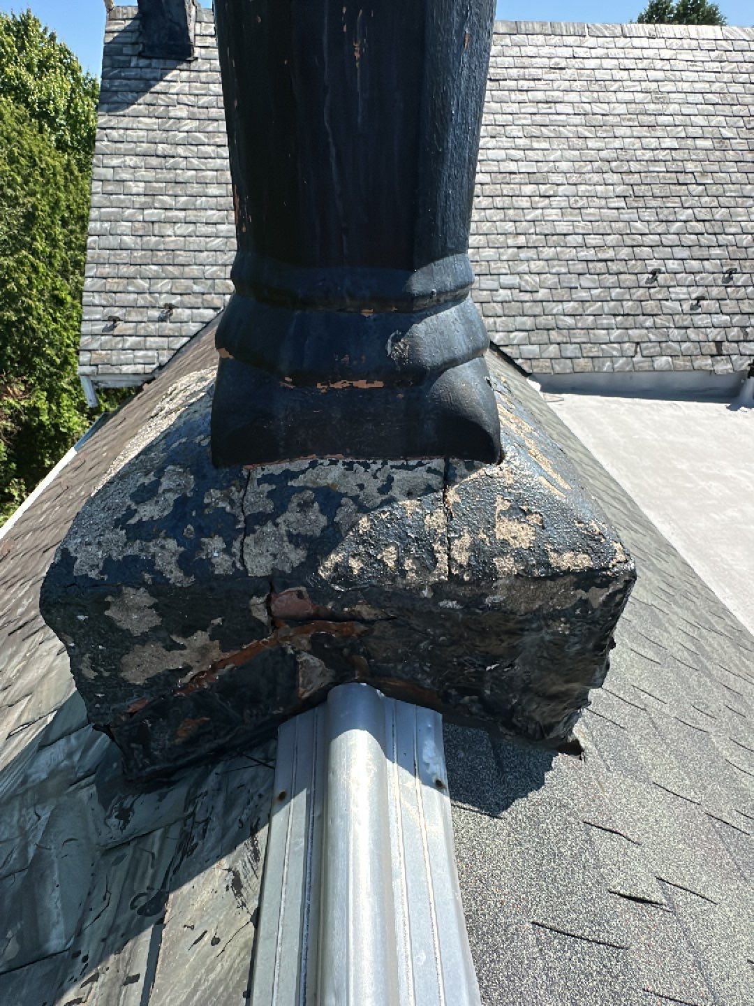 Chimney and roof flashing repair on a residential roof in Wyndmoor, PA