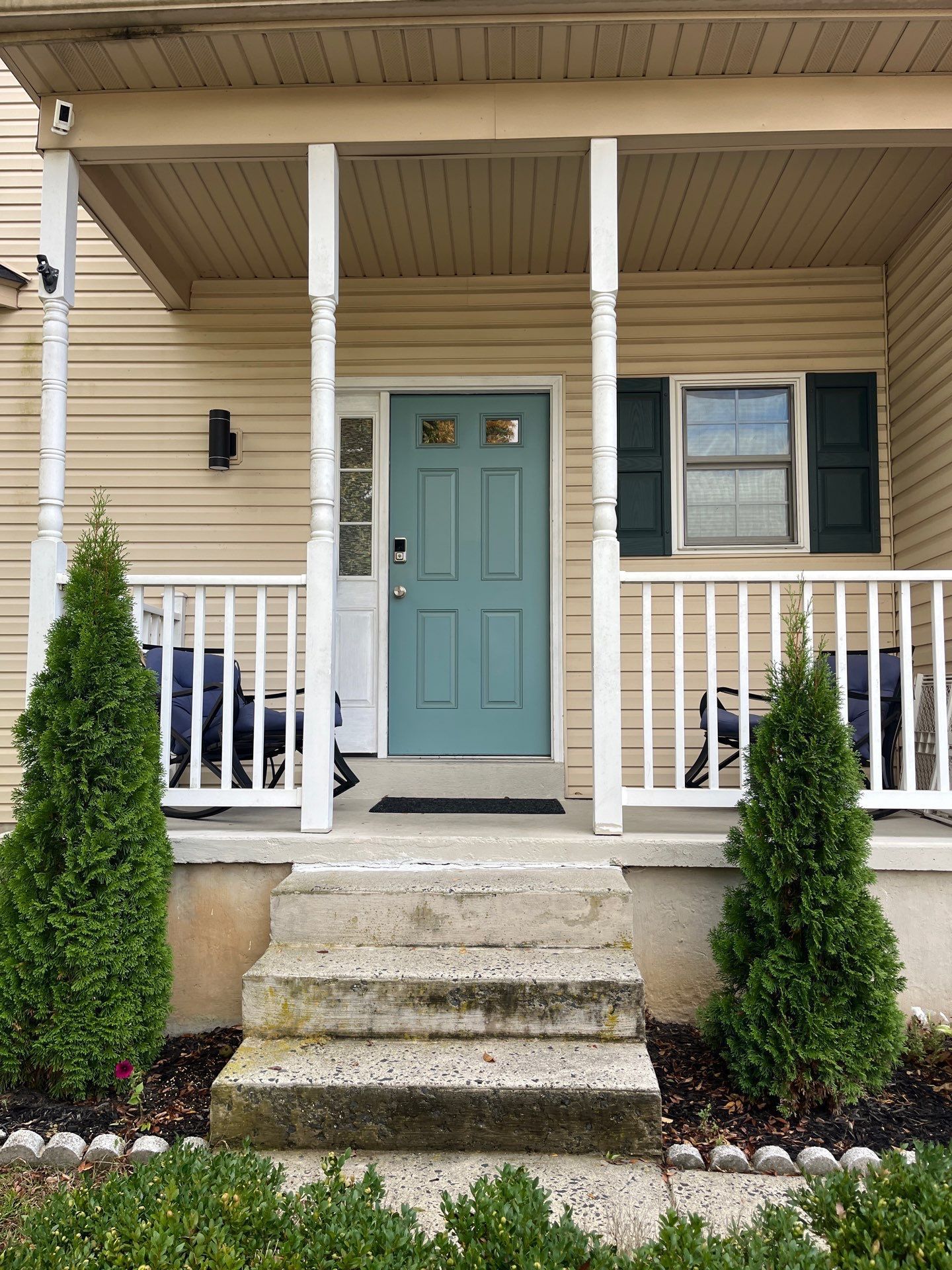 Covered front porch with soffit, fascia, siding, and exterior roofing details on Byron Way in Pottstown, PA