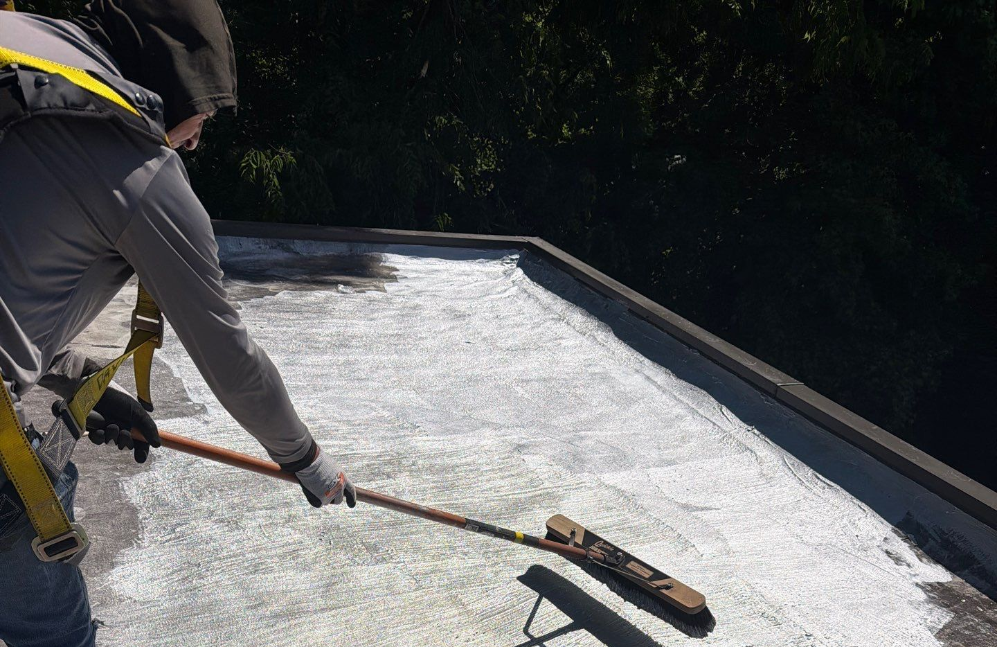 Flat roof coating application completed by Joyland Roofing in Lancaster, PA.