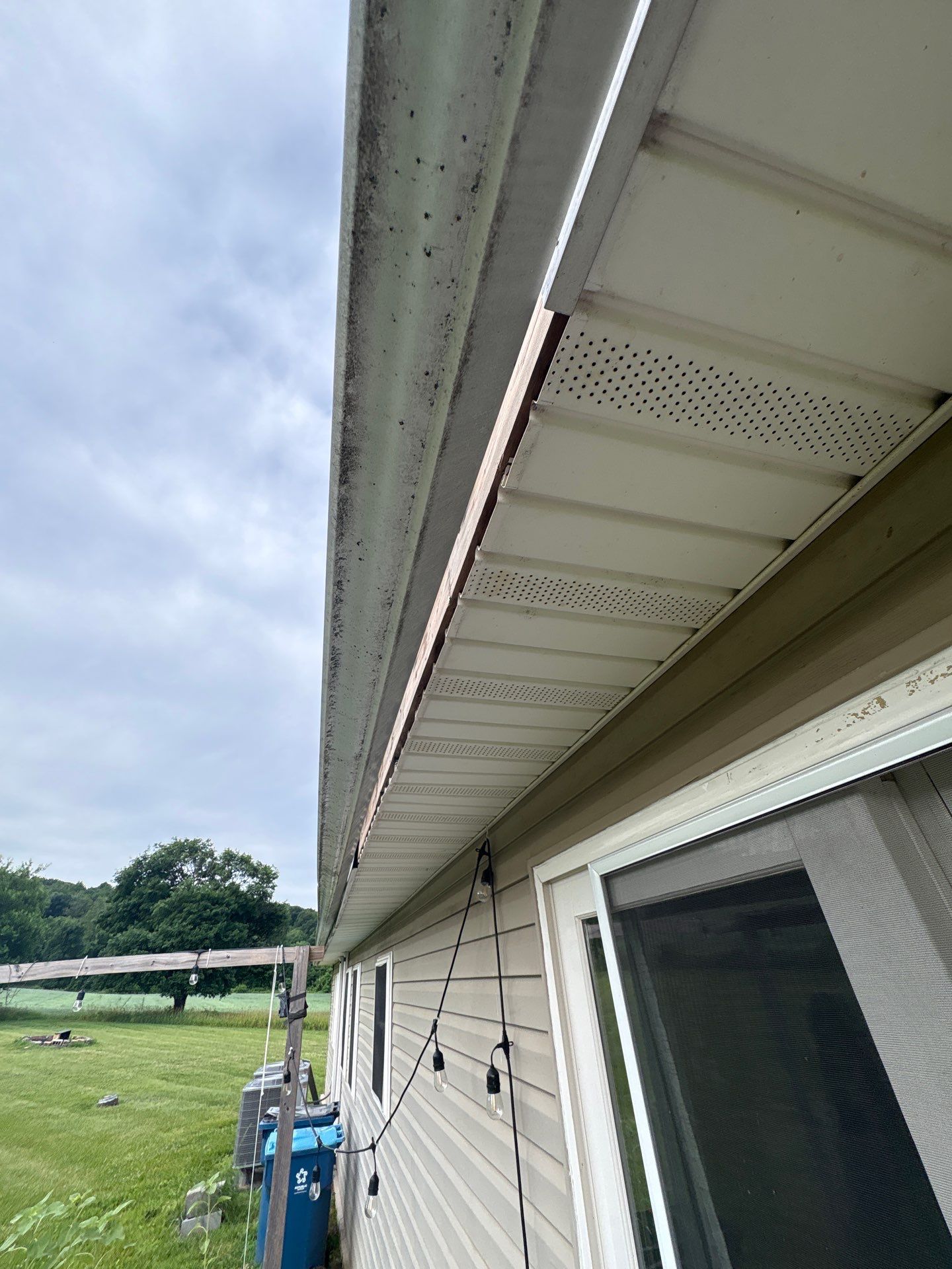 Damaged gutter and soffit requiring repairs at a home on Big Oak Road in Dillsburg, PA.