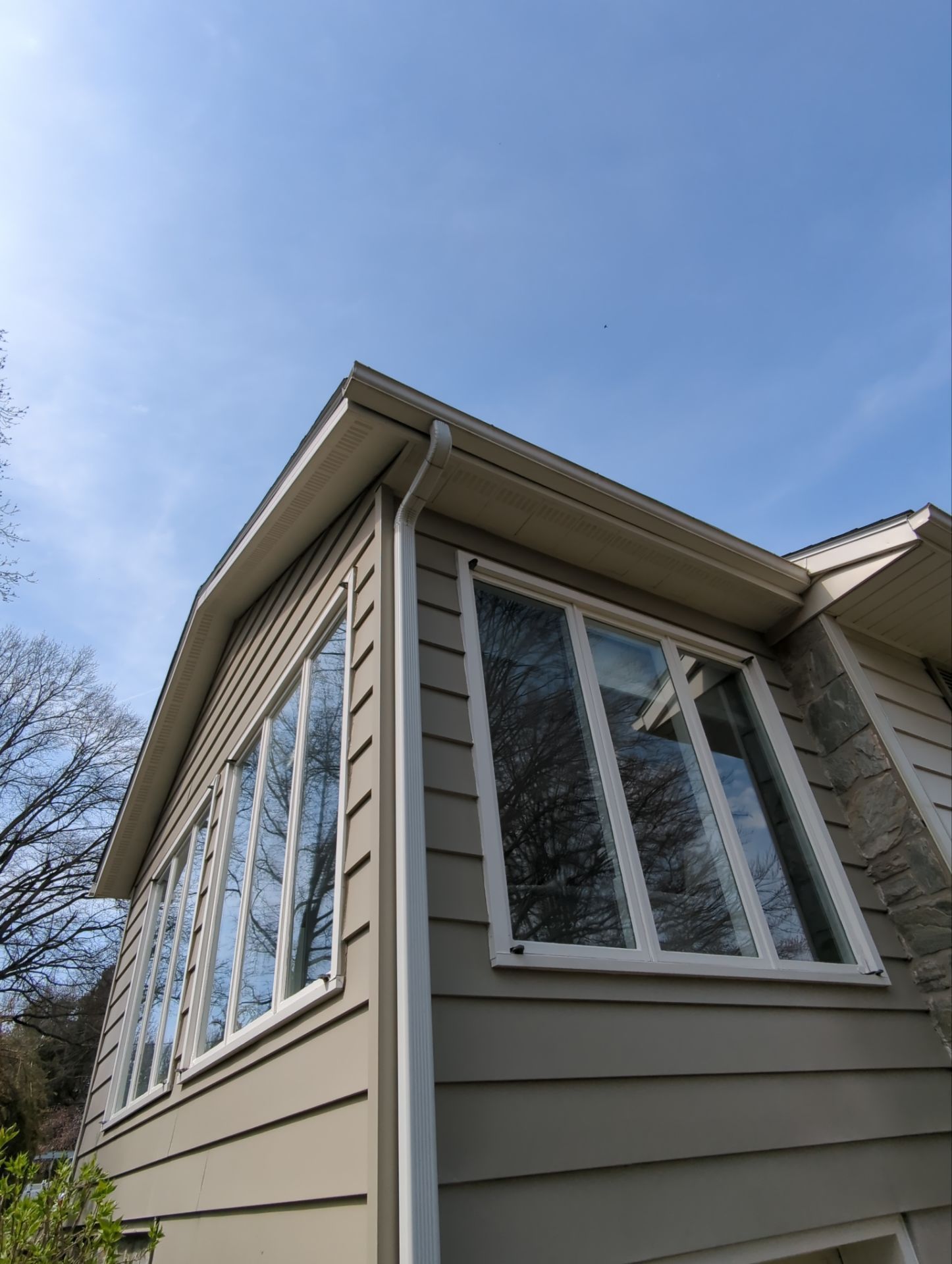 New seamless gutter and downspout installation on a home in Herr Avenue, Millersville, PA.