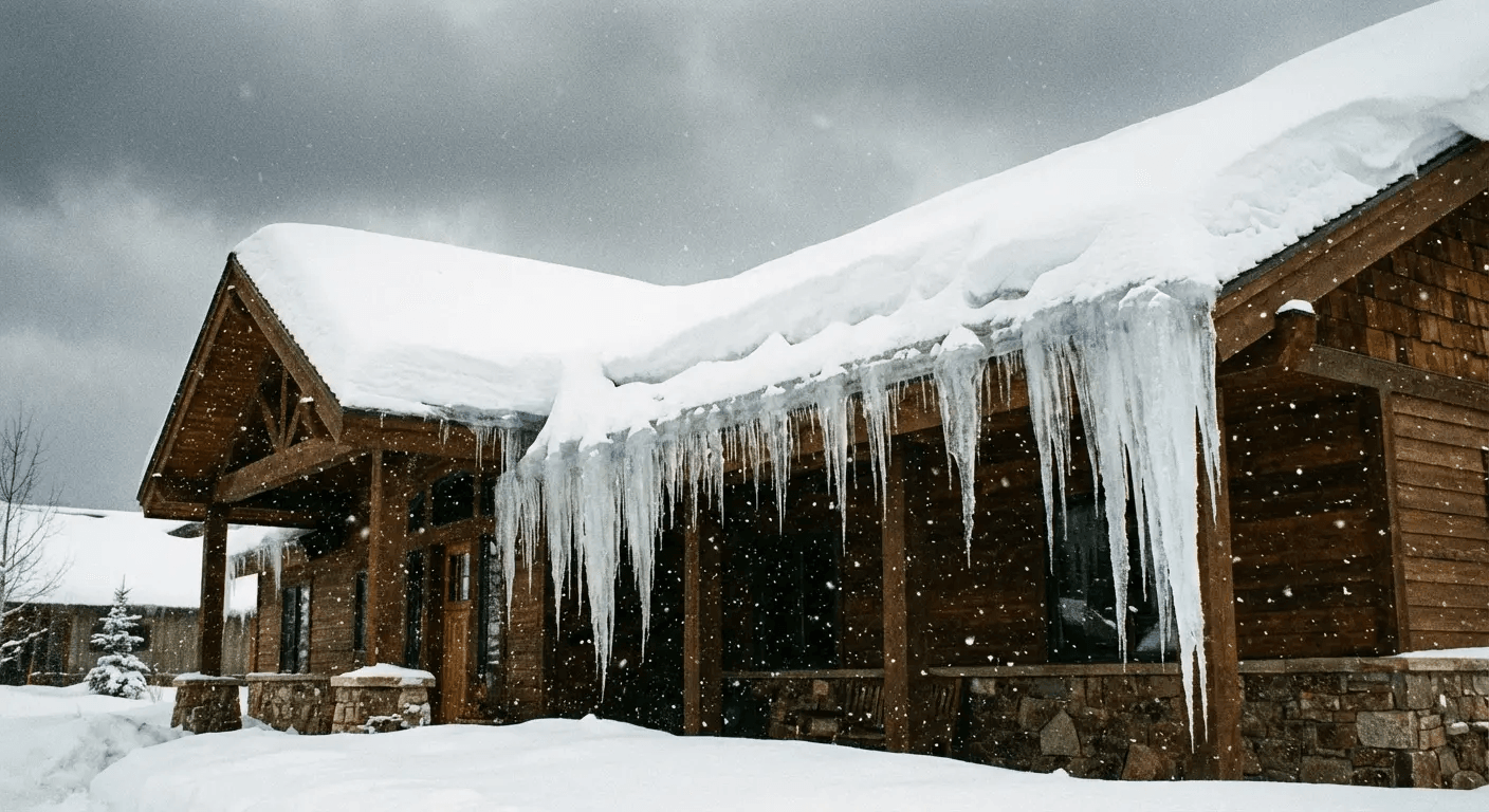Ice dam formation on roof overhang