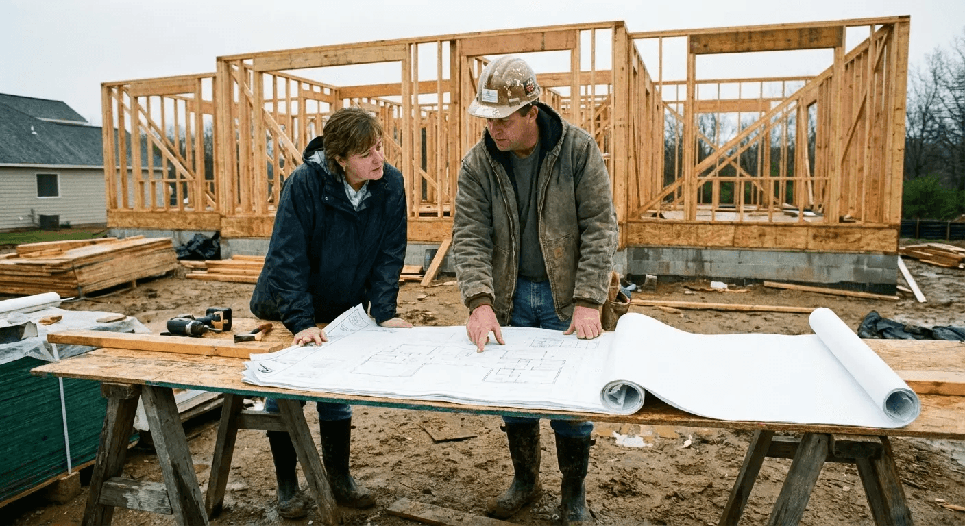 Homeowner evaluating gable roof design options