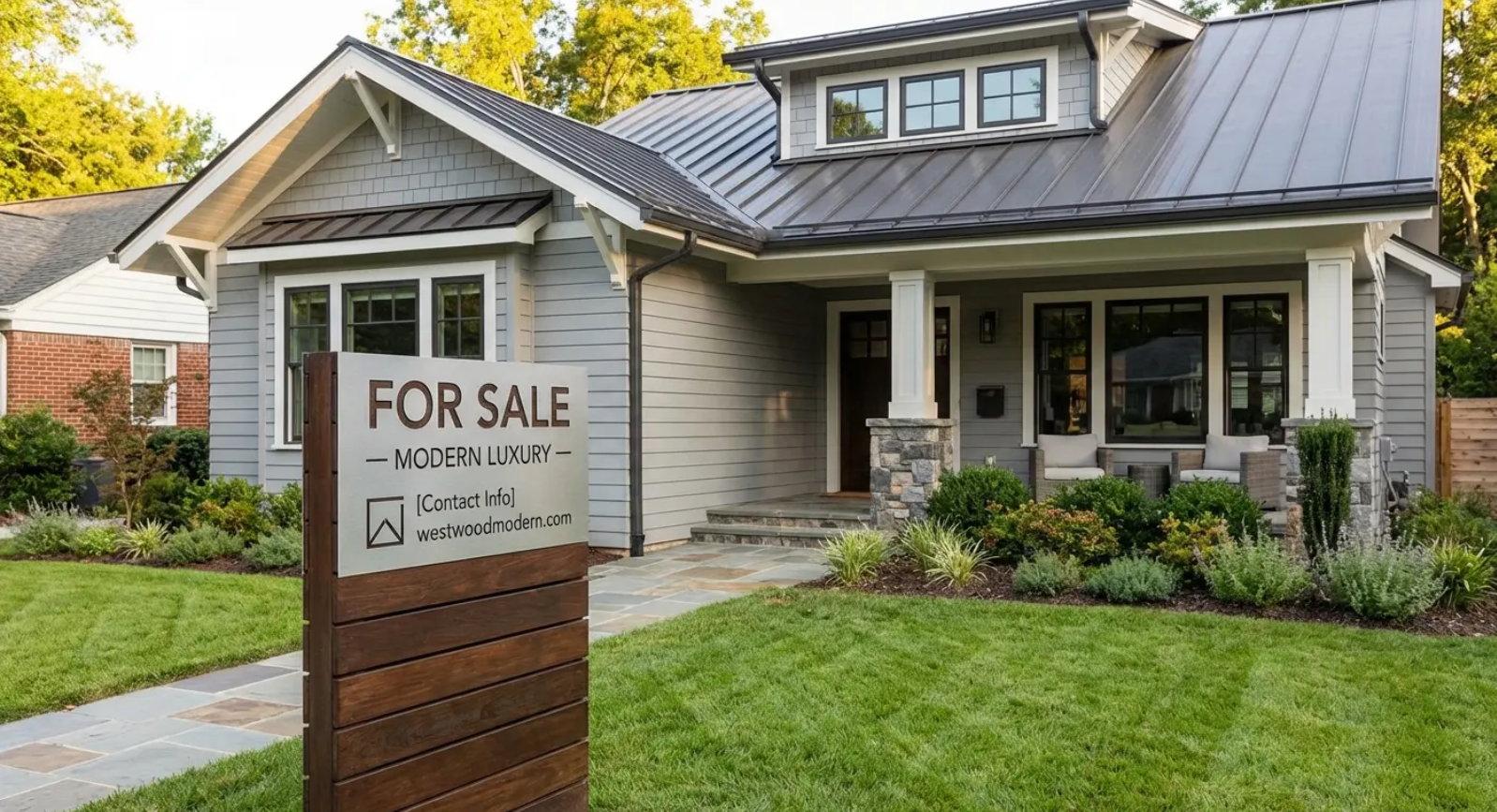 Home with new siding and ‘for sale’ sign, showing improved curb appeal and resale value.