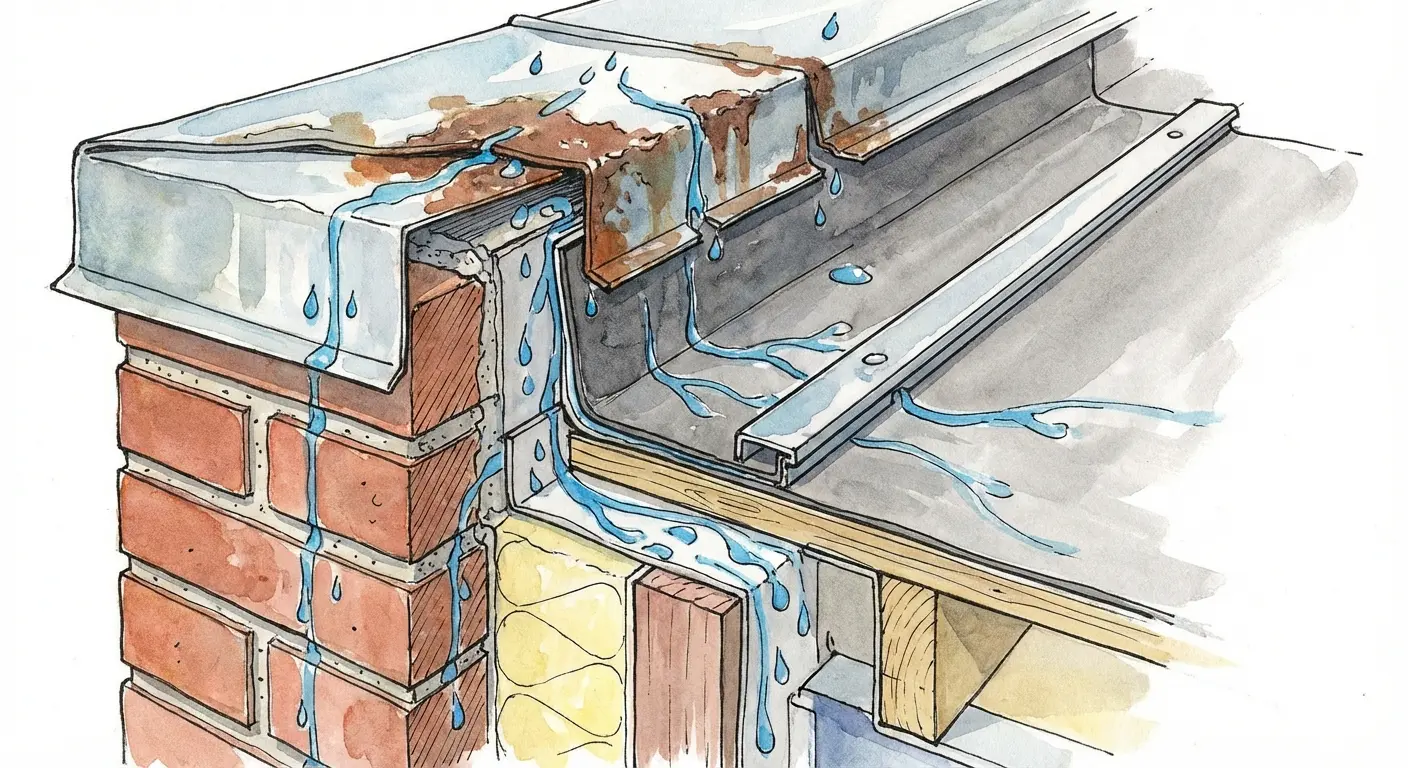 Water intrusion at parapet base flashing