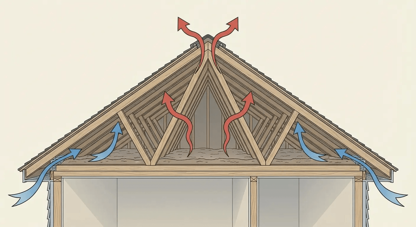 Natural airflow through open gable ventilation system