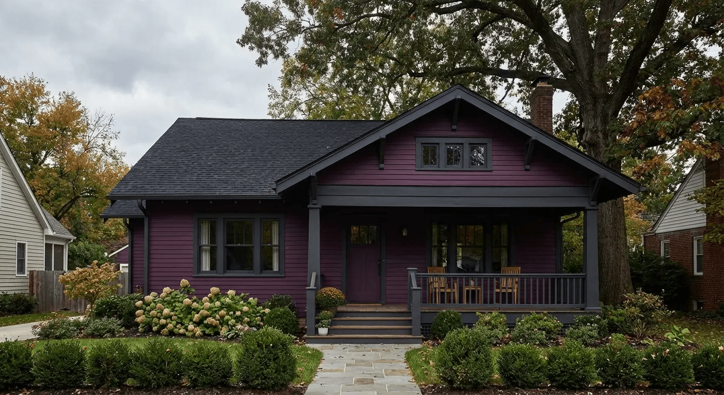 Bold purple house with black roof