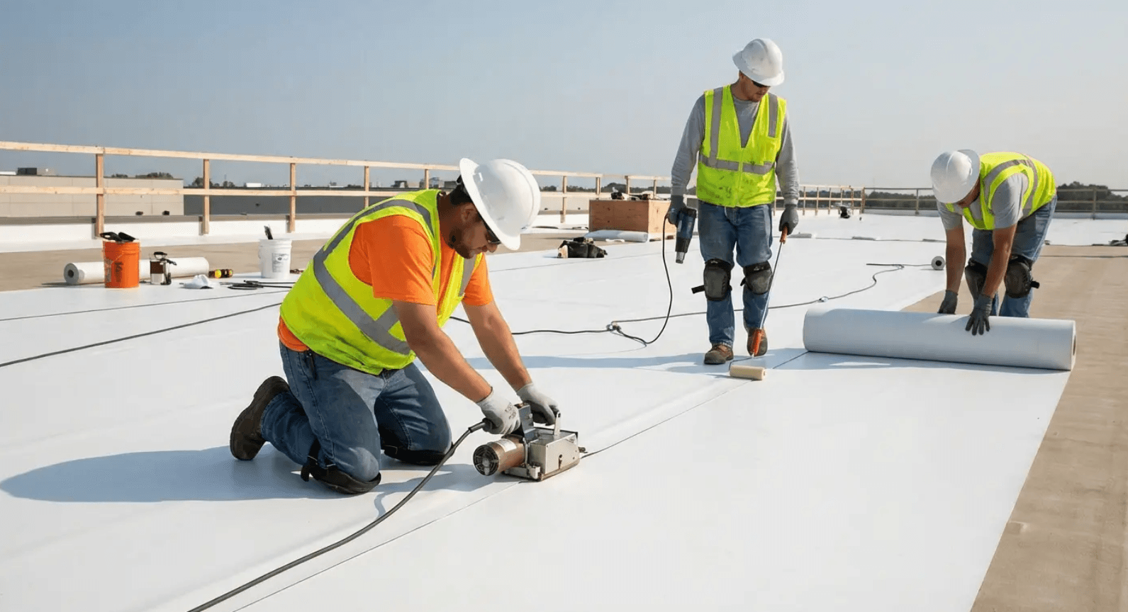 Certified contractors installing TPO membrane