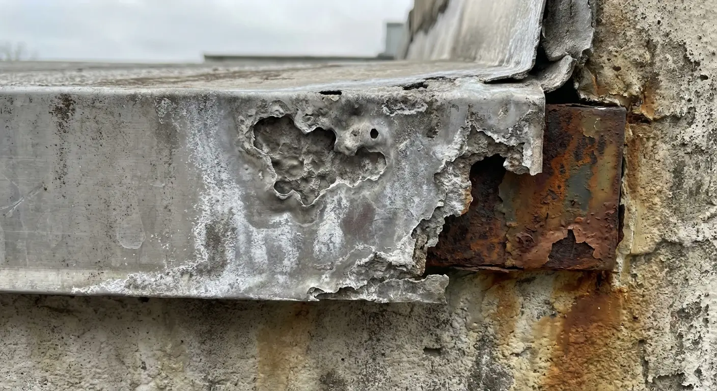 Galvanic corrosion on parapet metal flashing