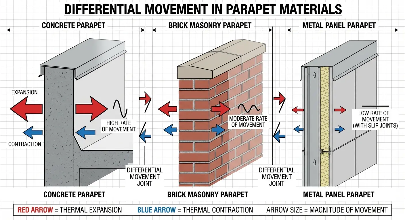 Thermal expansion damage on parapet assembly