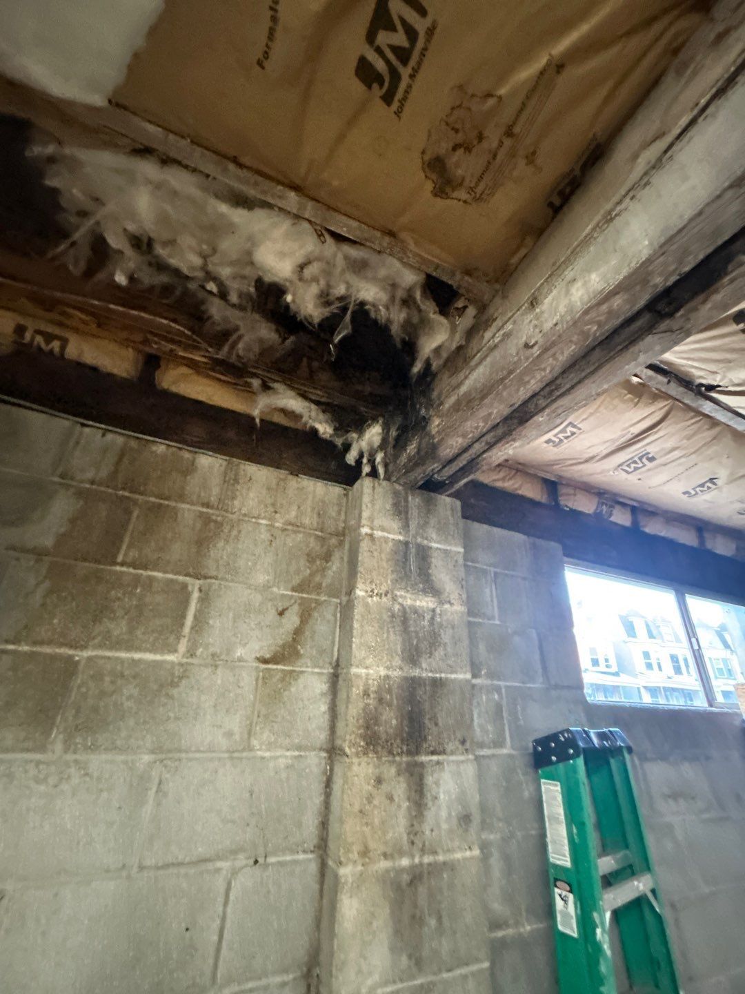 Severe attic water damage and rotted roof framing uncovered during a roof replacement on Kutztown Road in Reading, PA.