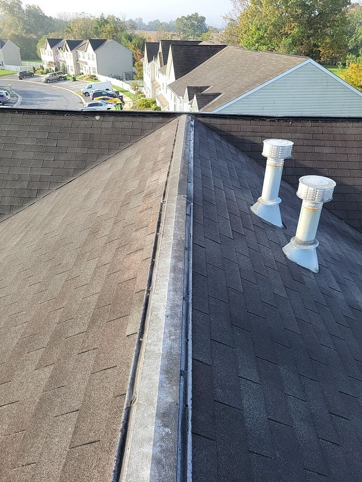 Roof ridge and asphalt shingles inspected during a roof replacement project on Laurel Drive in Myerstown, PA.