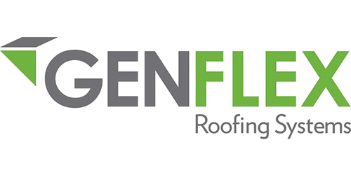 GENFLEX Roofing Systems logo in gray and green with stylized roof icon