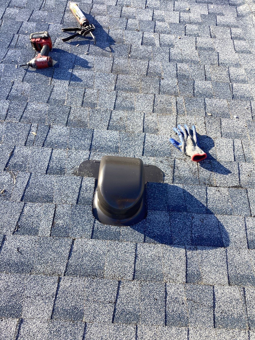 New roof vent installed on an asphalt shingle roof during a roof repair project on North Kemp Street in Kutztown, PA.