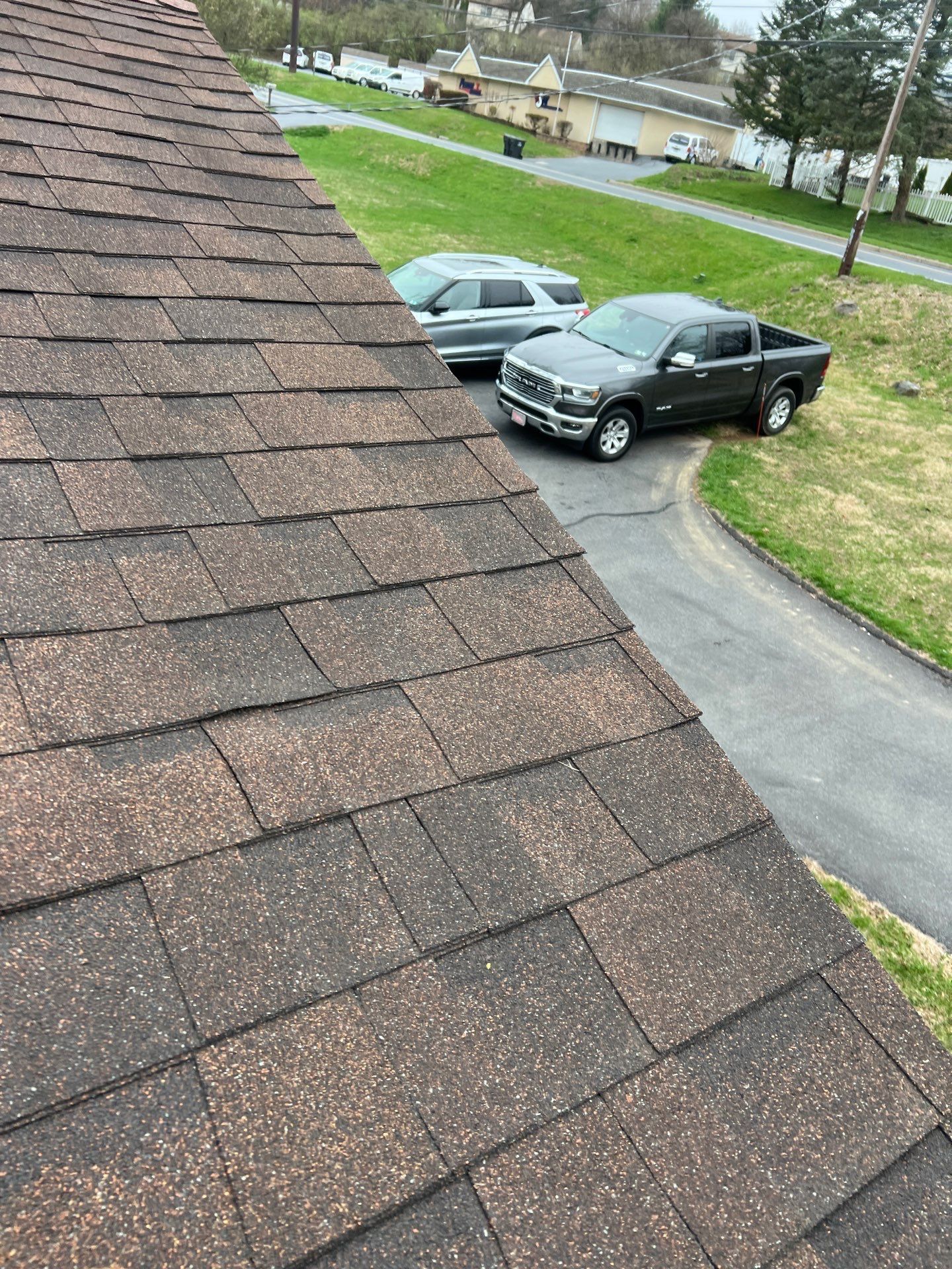 New asphalt shingle roof installed on a home along Old Lancaster Pike in Sinking Spring, PA by Joyland Roofing.
