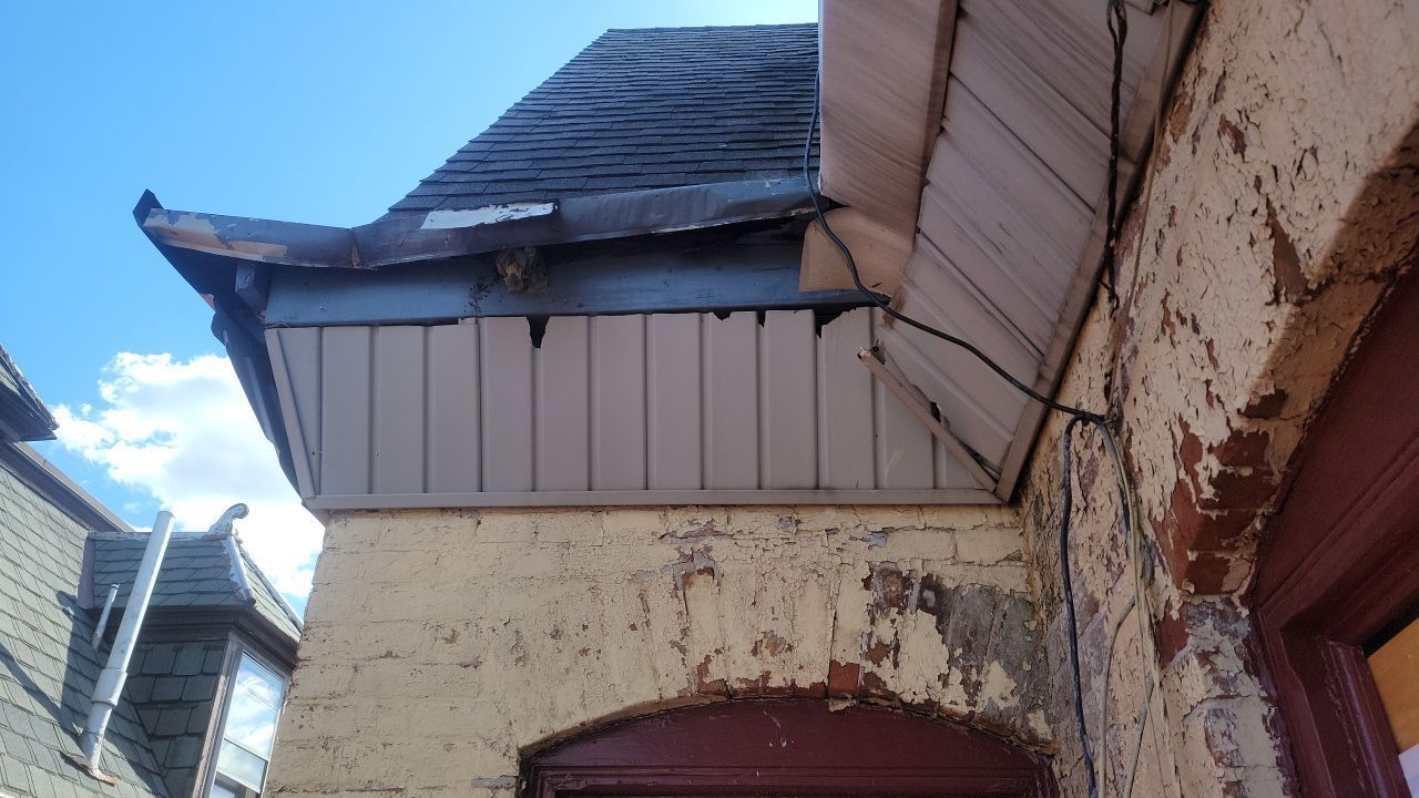 Damaged fascia and roof eaves identified during a roof replacement on Oley Street in Oley, PA.