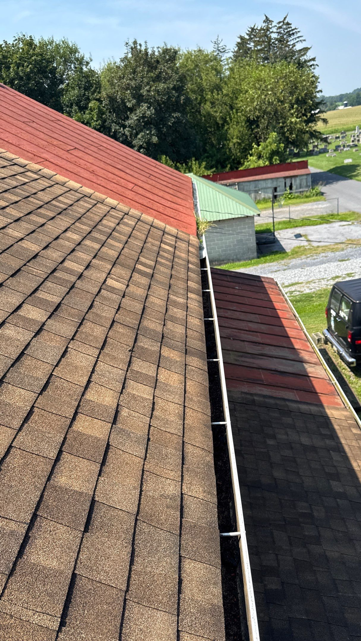 Asphalt shingle roof and gutter inspection at a property on West Alumni Avenue in Newmanstown, PA.